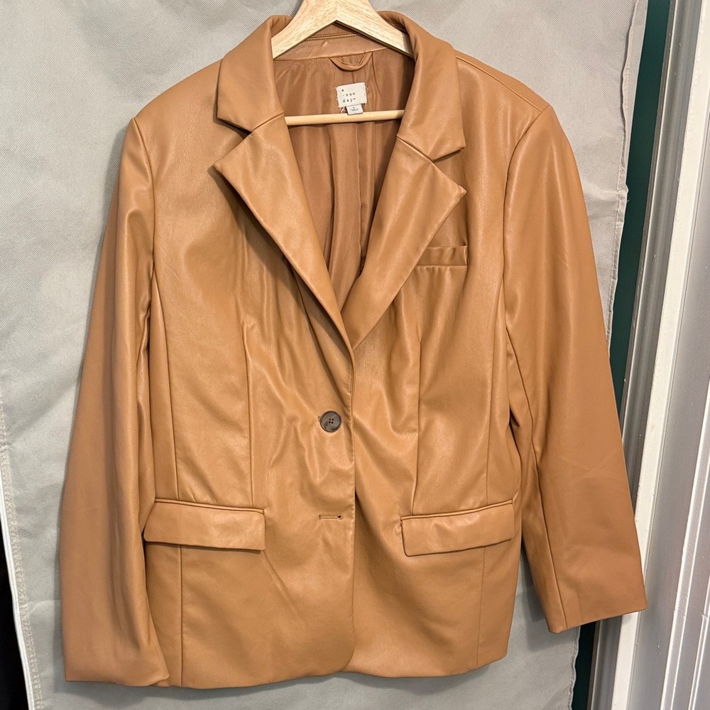 a new day Camel Faux Leather Single-Button Blazer